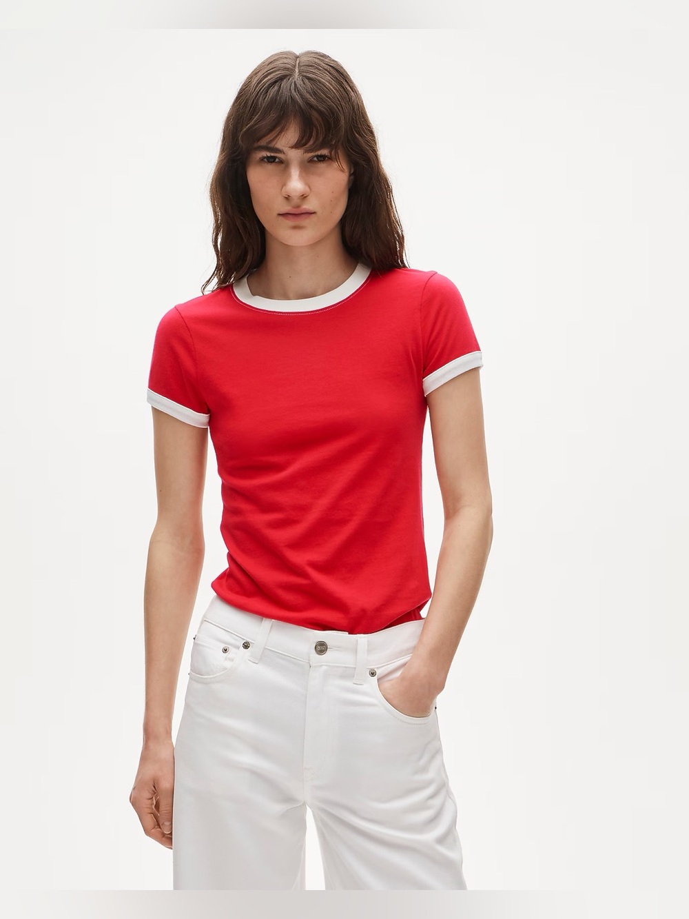 J.Crew Vintage jersey ringer T-shirt in passion rouge